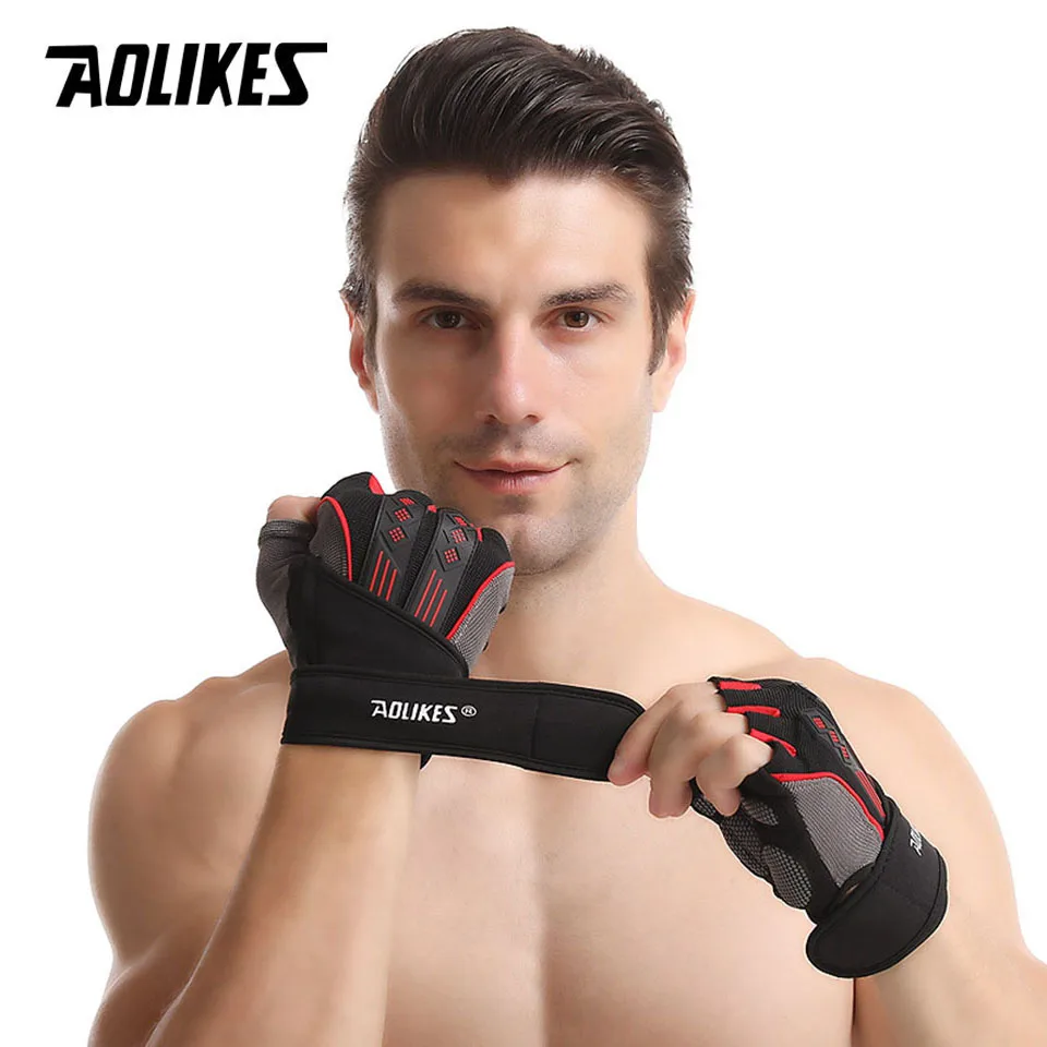 AOLIKES Shockproof Pad Cycling Gloves Half Finger Sport Gloves Men Women Summer Bicycle Gym Fitness Gloves MTB Bike Gloves