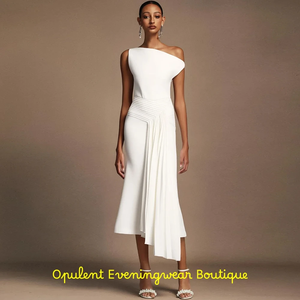 Modern White Jersey Evening Dress Off the Shoulder Bridal Party Temperament Zipper Back Customized Bespoke Occasion Gowns image 6