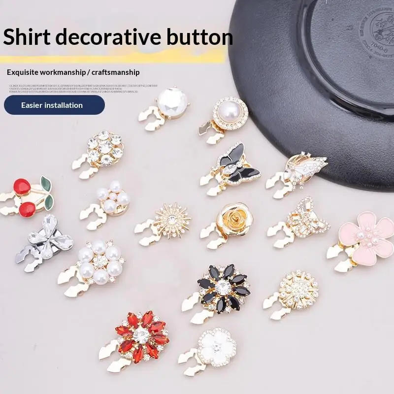 ●Crystal Pearl Button Covers Detachable Clip-On Shirt Coat Decorative Buttons Sewing Button For DIY Blouses Clothing Women Men