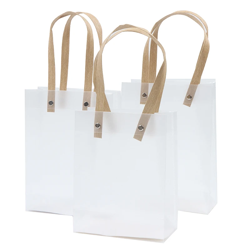 

Semi Transparent PVC Frosted PP Handbag Christmas Gift Packing Candy Bridesmaid Wedding Souvenir Flower New Year Gift Bag
