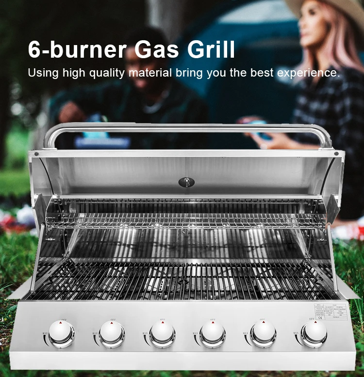 Outdoor Kitchen Modular Stainless Steel 304 Barbecue 6 Burner Built in Indoor Bbq Grill Gas