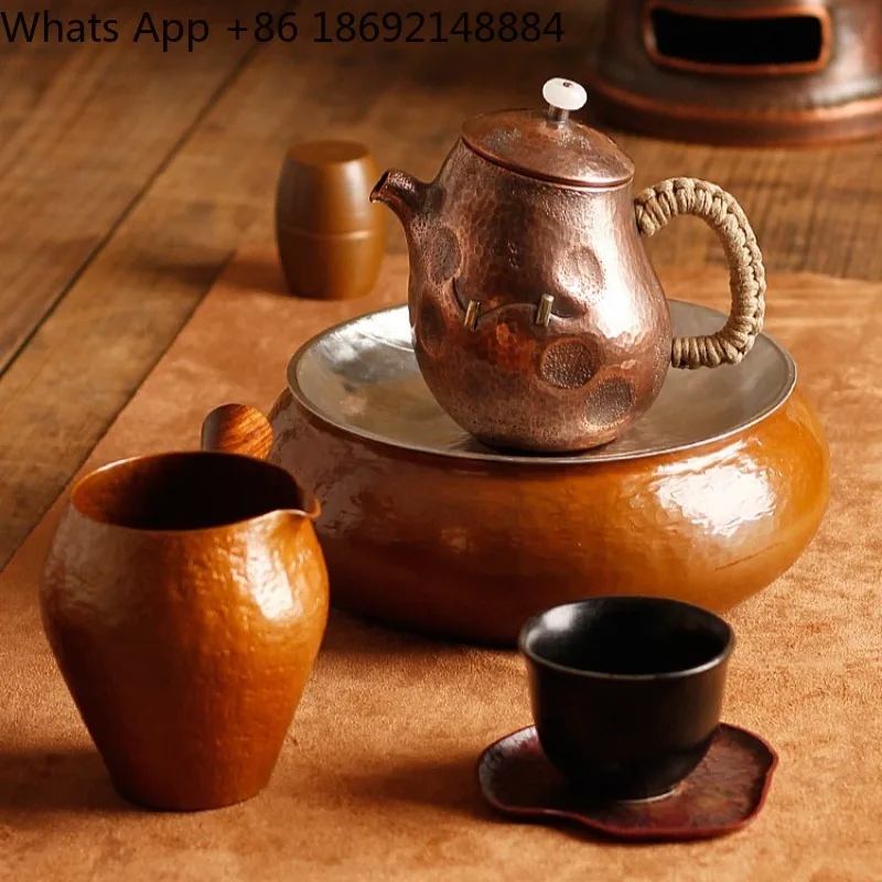 260CC pure hand-brewed copper pot uncoated red copper boiling water teapot Kung Fu tea set gift fireplace boiling teapot