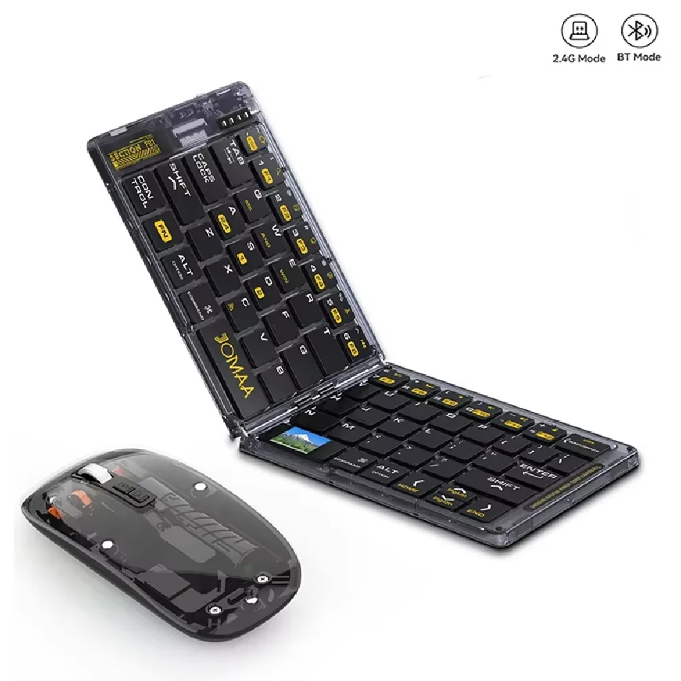 

Portable 2.4G Dual Modes Wirless Transparent Keyboard Mouse Combo Folding Keyboard with 2400DPI Silent Mouse for Laptop/Desktop