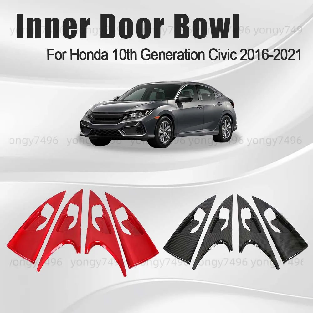 

Car Upgrade Silver Carbon Fiber Red Inner Door Bowl For Honda 10th Generation Civic 2016-2021 Cars Accessories Decoration