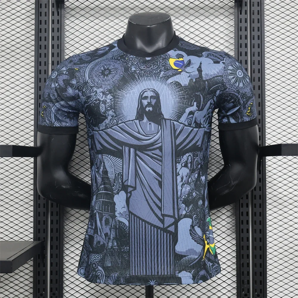 Summer Football Training Top Brazil Special Edition Jesus Black Football Jersey Adult Children Outdoor Quick-dry Kids Set Tshirt