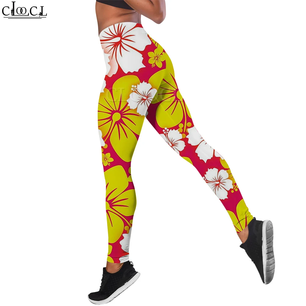 CLOOCL Women Leggings Elastic Waist Yoga Pants Workout Tight Trousers New Trendy Streetwear Pants Large Flower Print Leggings