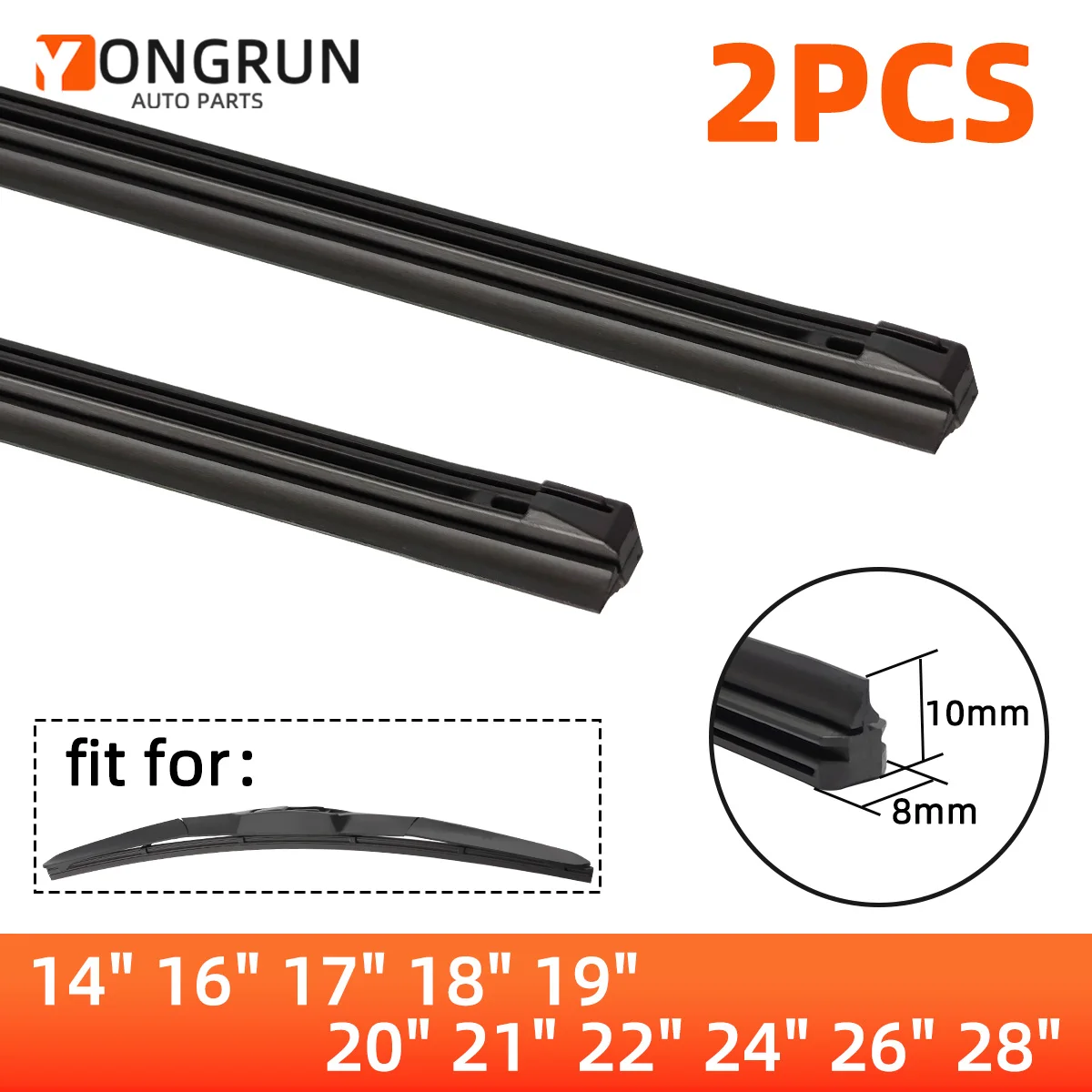 YONGRUN 2 Stück Wischer-Gummistreifen für Auto-Windschutzscheiben, 14"16"17"18"19"20"21"22"24"26"28", Autoteile