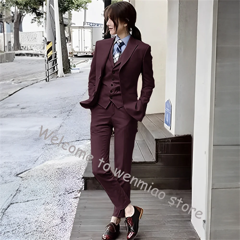 Khaki Women\'s Suit Formal Pants Set Ladies Suit 3-piece Set Business Office Lady Work Clothes Slim Fit Outfit Wedding Blazer