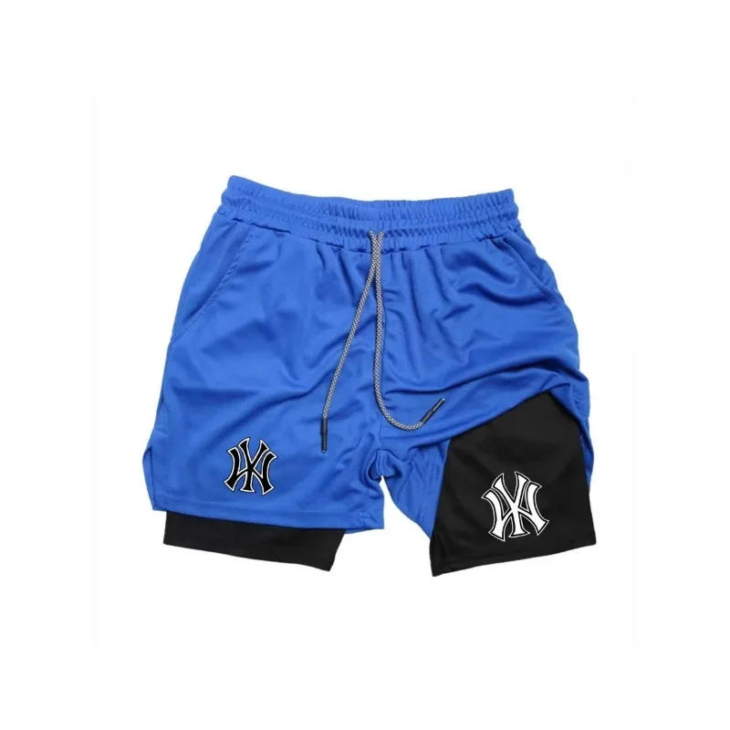 Eng anliegende Sportshorts für Herren, bedruckte Sportshorts, doppellagige 2-in-1 schnell trocknende Basketball-Muskel-Fitness-Shorts