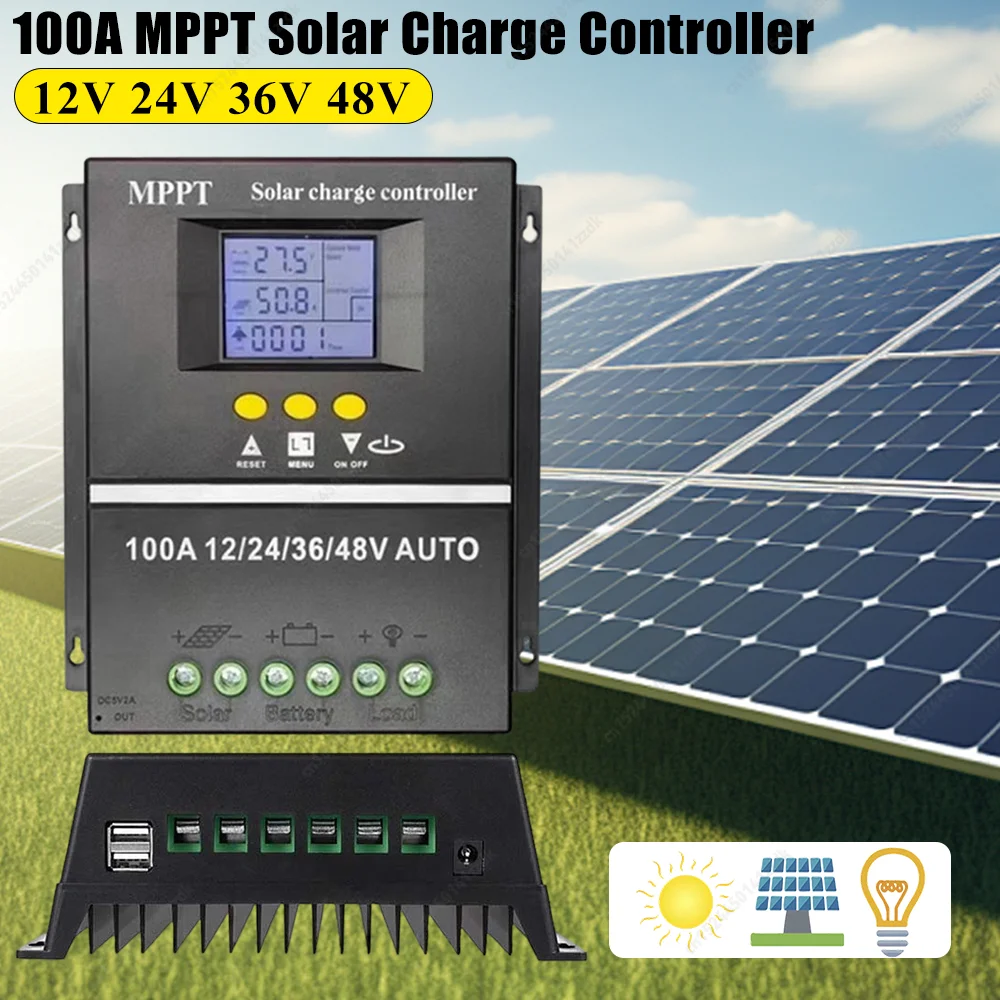 

100A MPPT Solar Charge Controller Intelligent Regulator Dual USB Auto Solar Charge Controller 12V 24V 36V 48V for Solar Panel