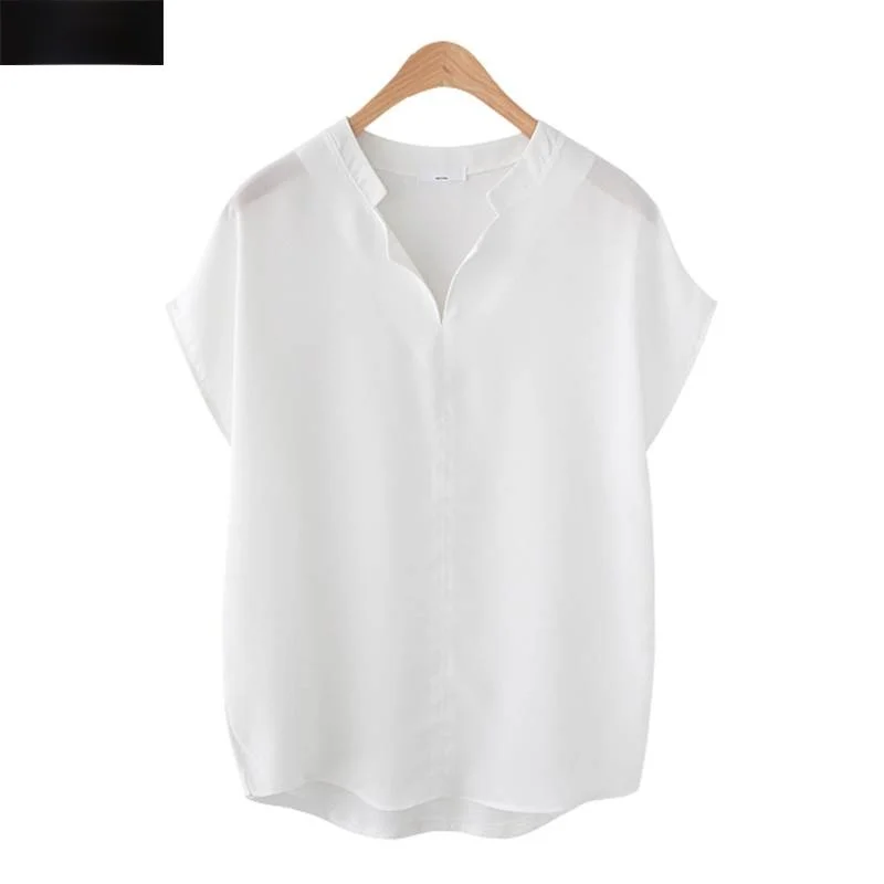 Verão novo plus size feminino solto cor pura v-ne ort sve irt grande irt para plus size feminino confortável ajuste blusa