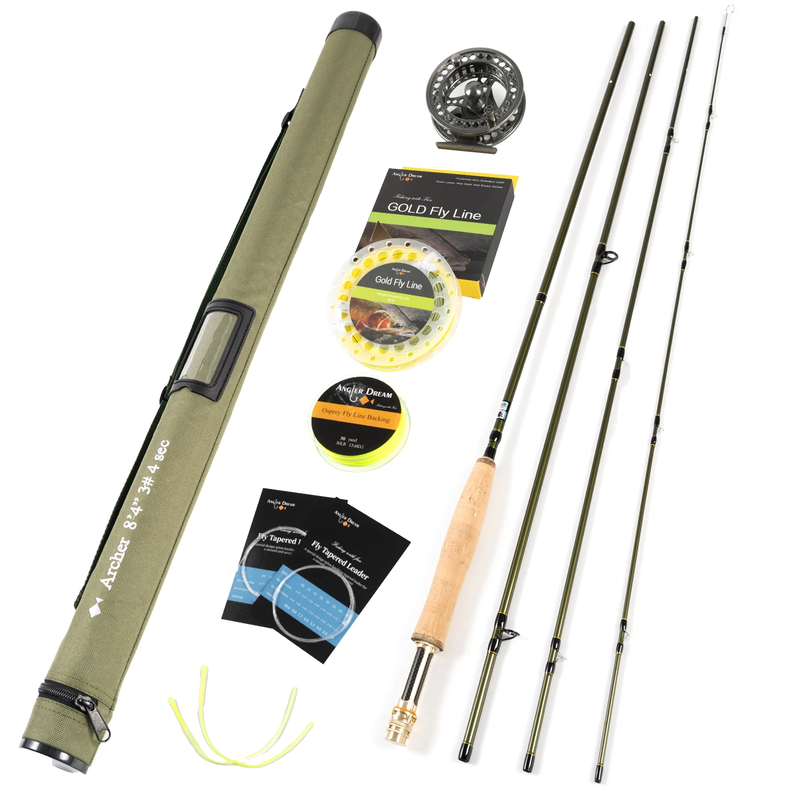 

8'4'' 3WT 4Pieces Carbon Archer Fly Fishing Rod&3/4WT Gunsmoke Reel Gold Line Combo Green Fly Rod Graphite 10 / 36T Carbon Fiber