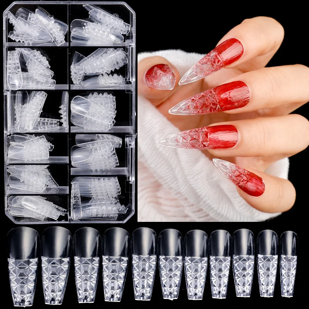 Unhas postiças sem costura de vidro transparente natural, unhas postiças curtas em forma de T, cobertura total, pontas de cobertura completa para unhas, 120 peças por caixa