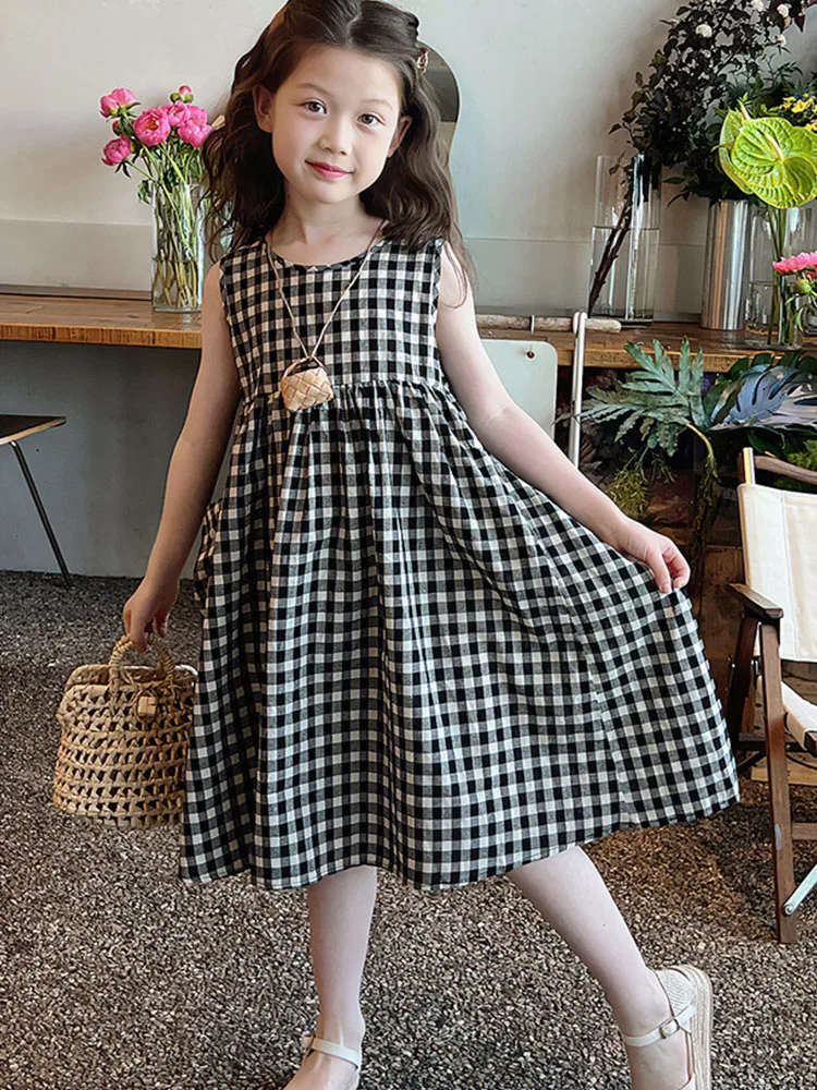 2026 Girls\' Dresses Summer New Blue Teen Girls Black Dress Big Girl Size 7 2 3 4 5 6 8 9 10 11 12 Dresses Midi Long With Pockets
