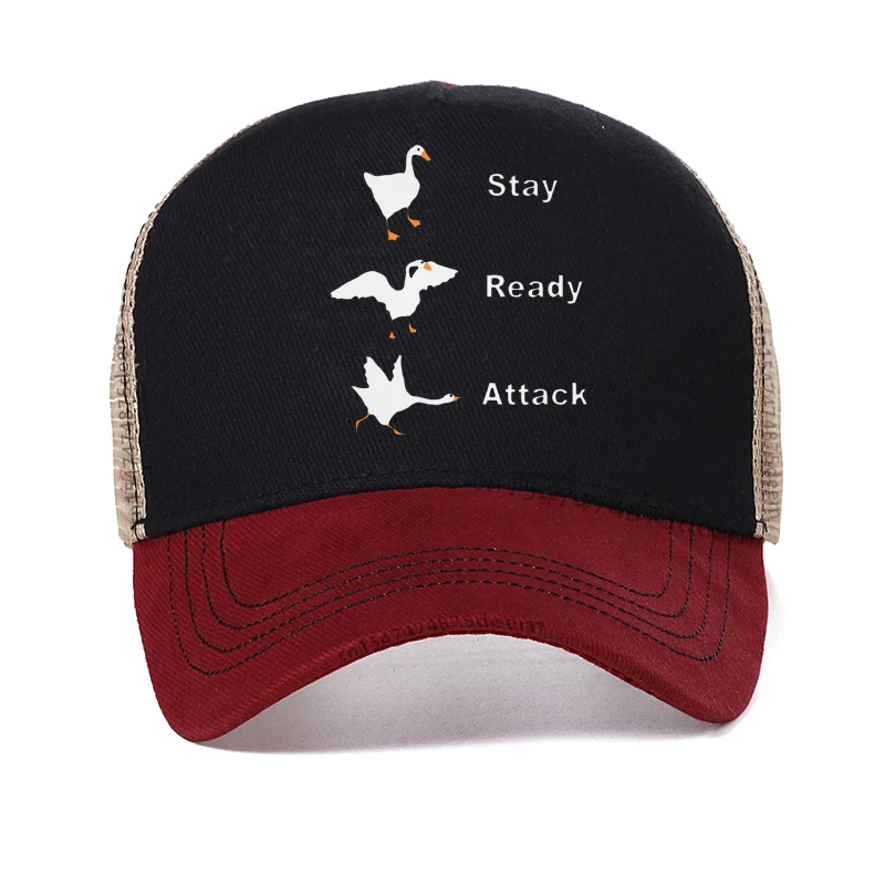 Stay Ready Attack Goose Baseball Cap Cartoon Untitled Goose Game Golf Hat Mesh Breathable Snapback hat