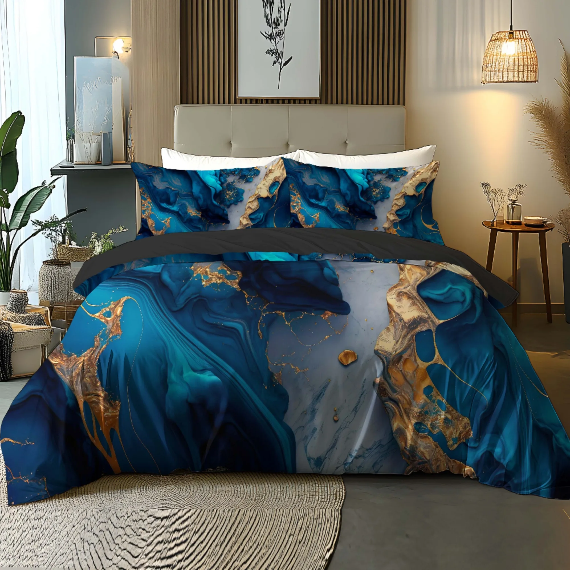 Ultra-Soft Brushed Marble Pattern 3D Digital Printed Duvet Cover Set Comfortable Bedding Set with Brushed Finish