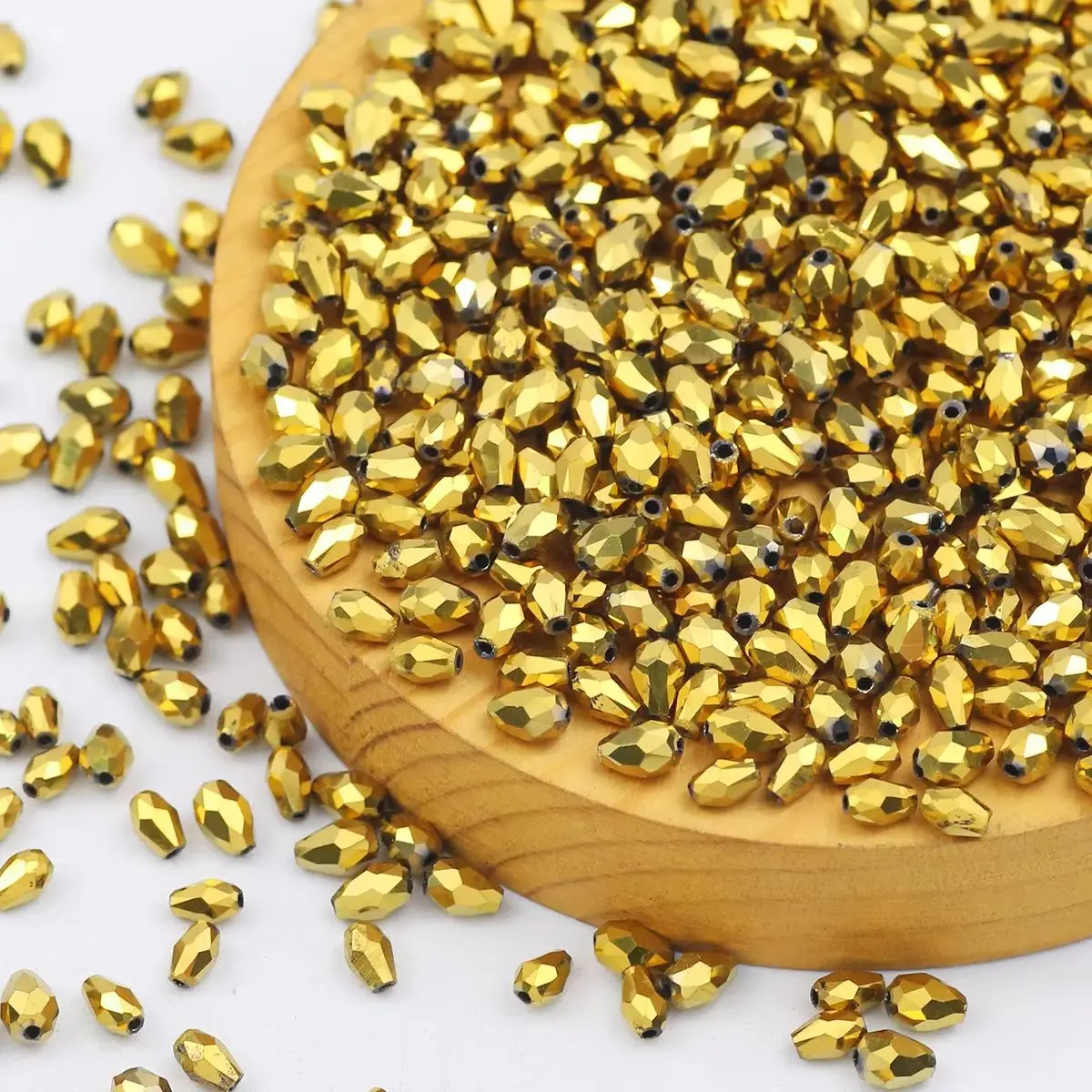 3x5/4x6mm 100Pcs Golden Glossy Teardrop Shaped Facet Crystal Glass Beads for Jewelry Making DIY Bracelets Necklace Accessories