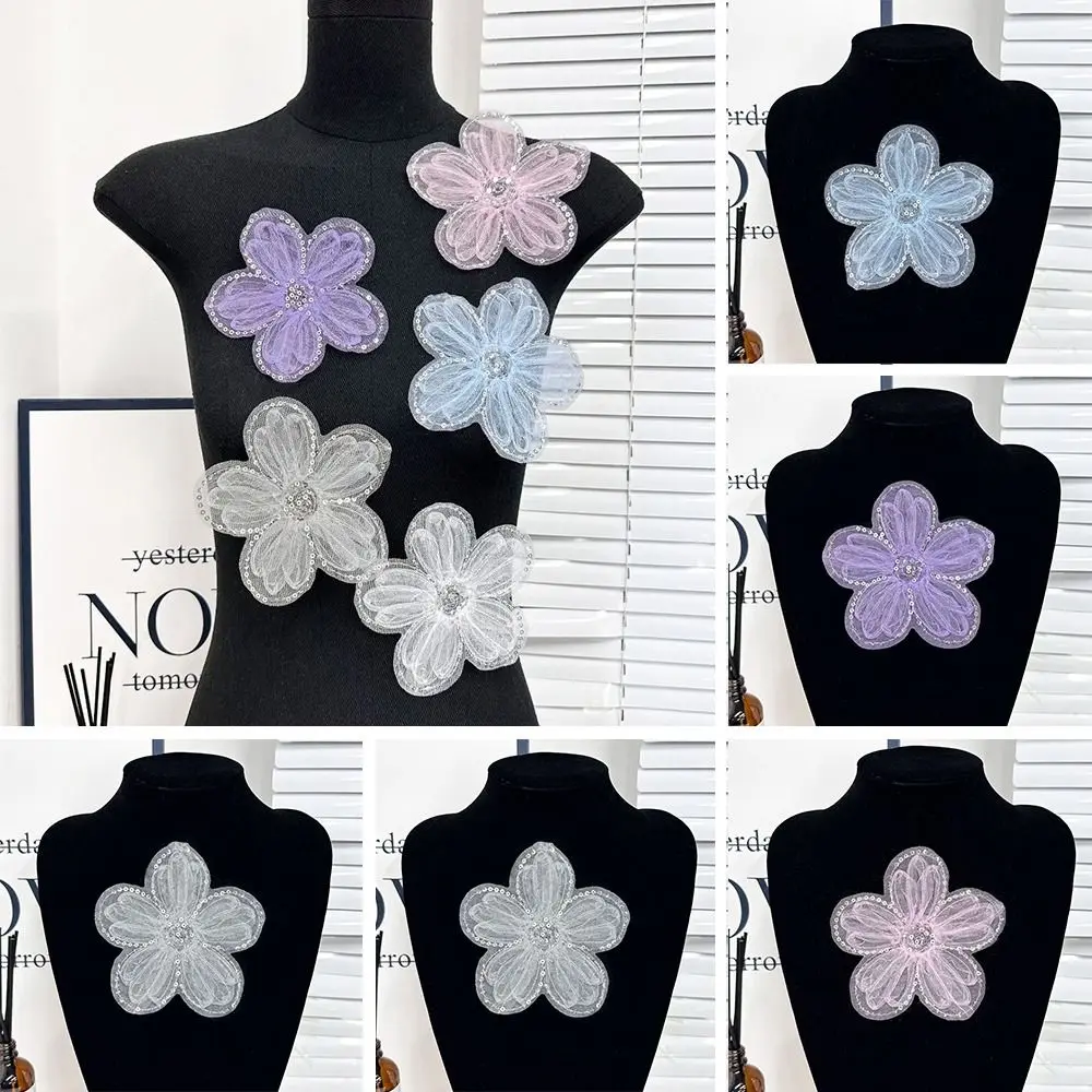 Fashion Mesh Lace Sequined 3D Organza Flowers Flower Bead Corsage 3D Organza Applique Wedding Dress Applique Wedding Dress view 2