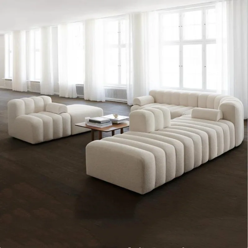 

Nordic Modern Modular Fabric Living Room Sofa Italian Simple Light Luxury Piano Keys Creative Lamb Fleece Sofa Combination