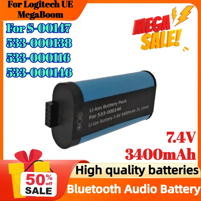 

7.4V 3400mAh Digital Battery for Logitech UE MegaBoom S-00147 533-000138 533-000116 533-000146 Bluetooth Audio Battery