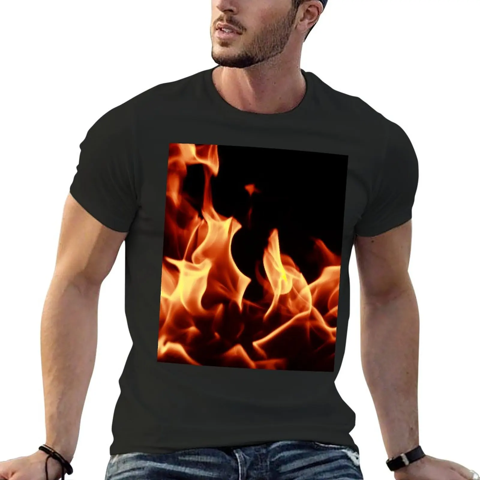 

Fire flames effect T-Shirt quick drying Funny t-shirt funny shirt cotton mens plain t shirts