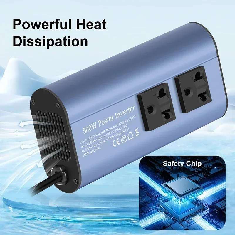 European socket Double receptacle 4USB 500W DC12V To AC 220V Modified Frequency Inverter Ports Car Adapter Portable Inverter