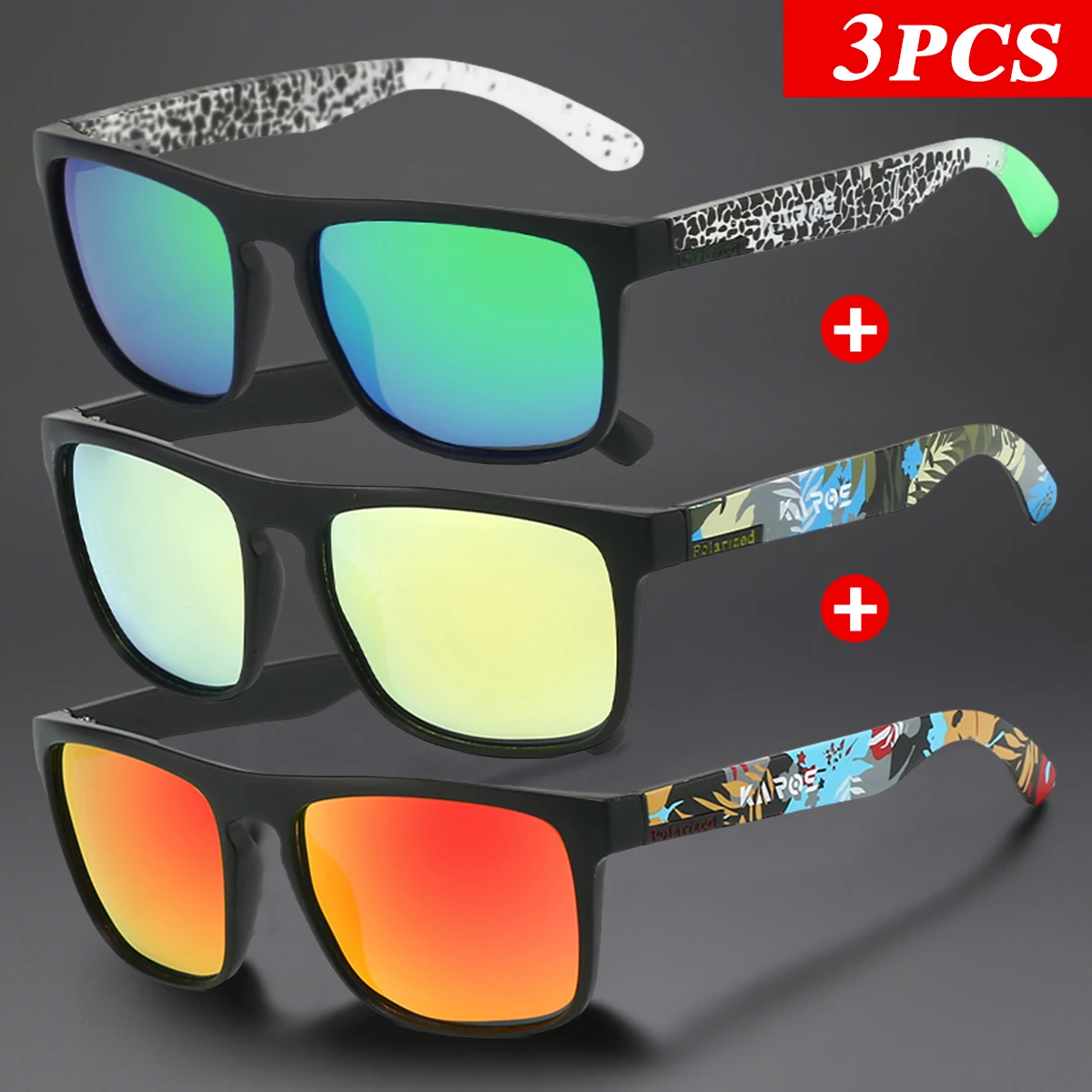 

3PCS KAROS Polarized Sunglasses For Men/Women Camo Frame UV400 Protection for Driving Fishing Cycling