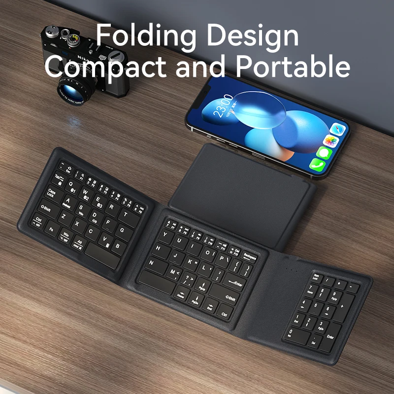 Bow Triple Foldable Mini Bluetooth Wireless Keyboard for Windows Tablet Smartphone