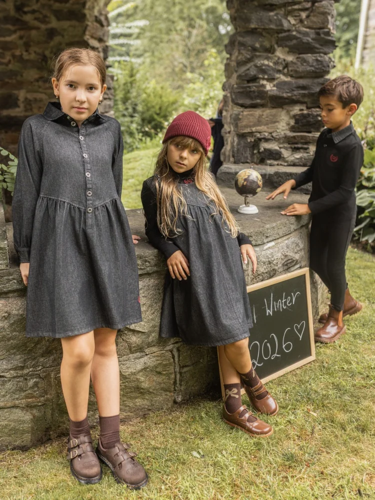 AP AW26 Blue Black Denim Collection Embroidery Fashion Family Matching Clothes Brother Sister Clothes Dress Shirt image 4