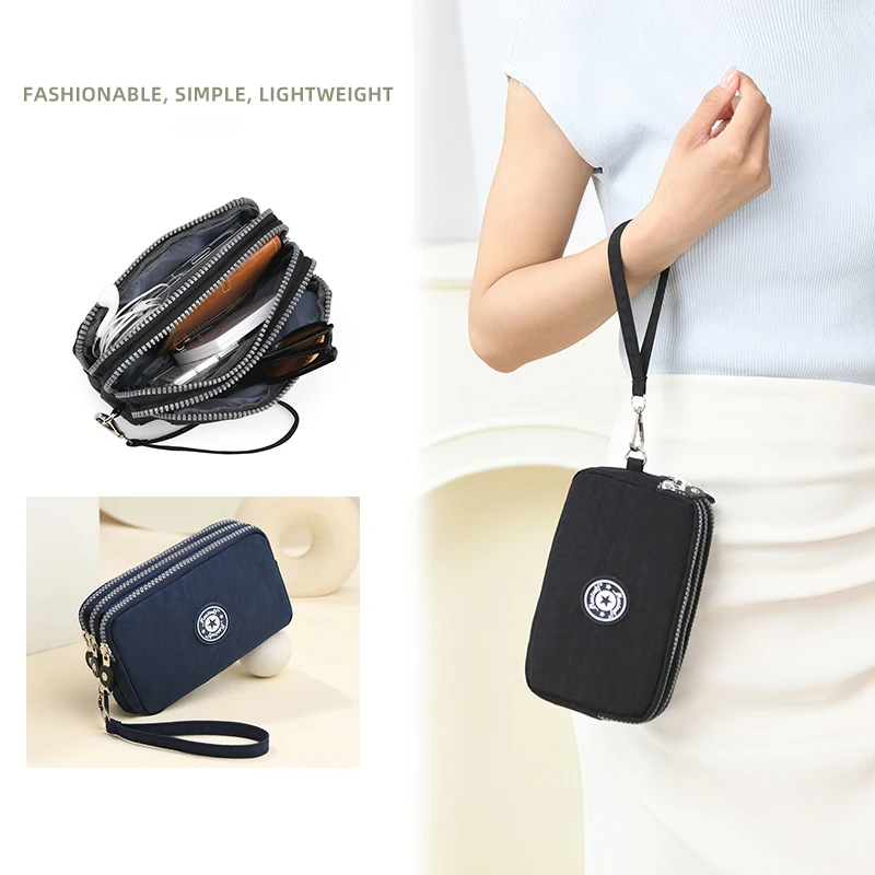 Three-layer Zipper short Mobile Phone Bag Fashion Hand Makeup WOMEN's Bag Portable change Waterproof Multi-layer Pocket Bag image 6