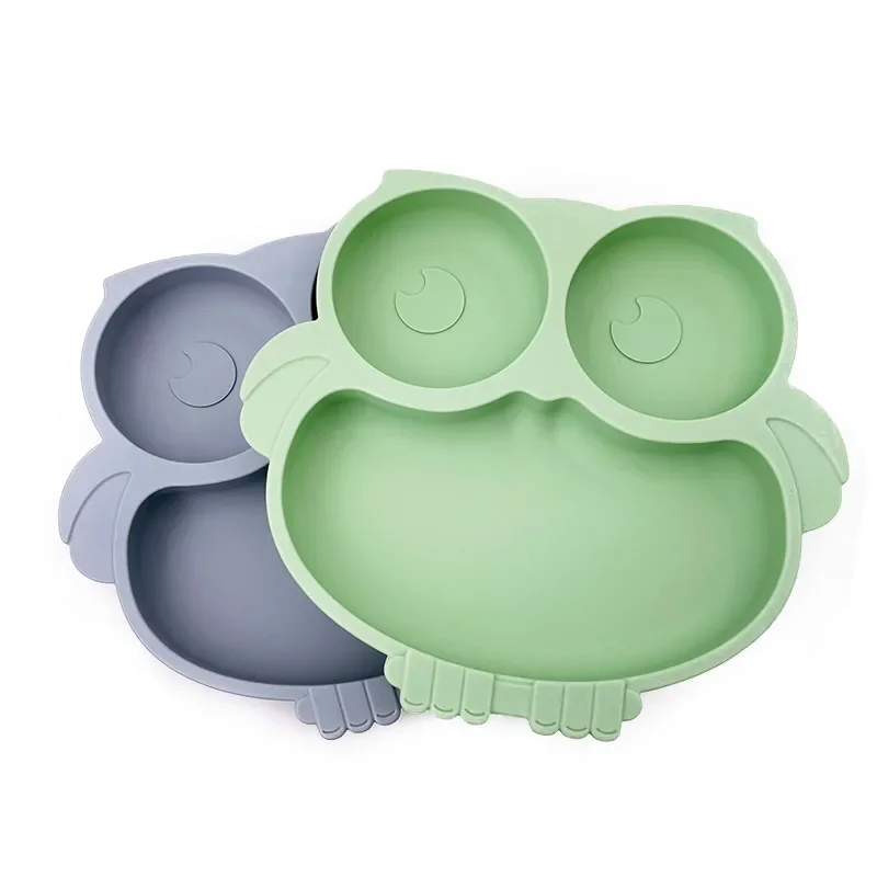 Silicone Prato de Jantar para Bebês, BPA Free, Cute Owl, Crianças Pratos, Placas de sucção para crianças, Treinamento Alimentação Otário Bowl