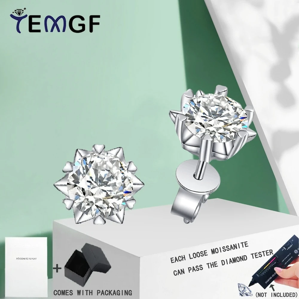 

TEMGF 1 Pair Moissanite/Zircon Ear Studs Earrings White Gold Plated Sterling Silver Snowflake Earrings for Women Fine Jewelry
