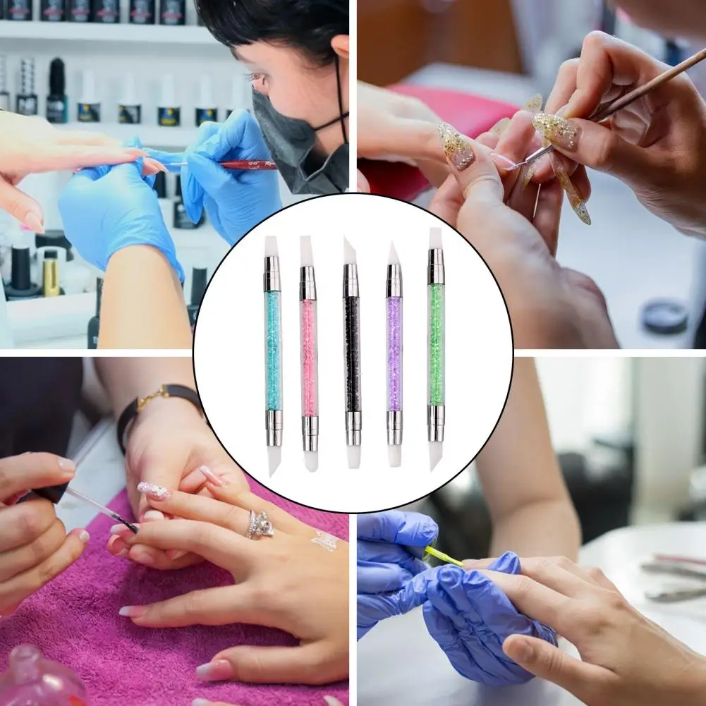 Professional Manicure Tools Dual Tipped Nail Art Brushes Set for Manicure Silicone Sculpting Gel Brush Pen with Rhinestone