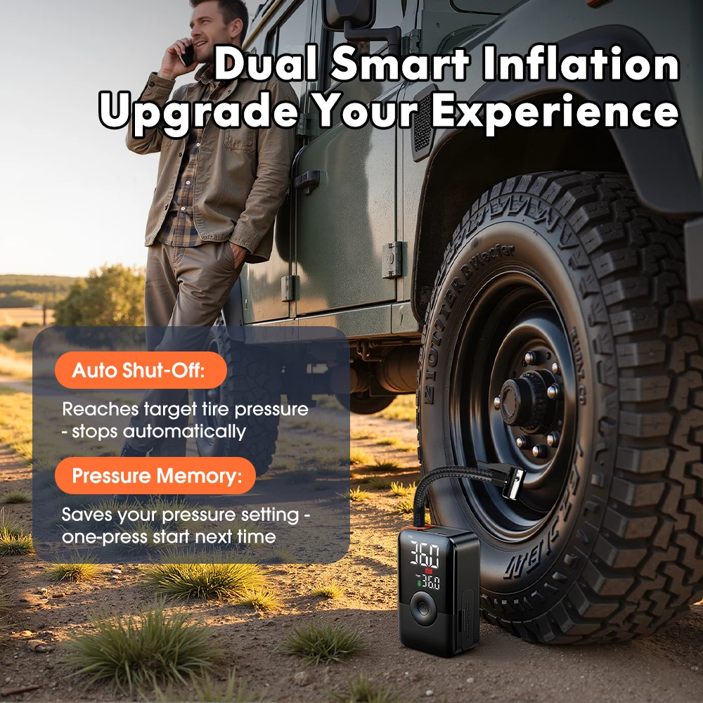 Portable Air Compressor 150PSI Cordless Tire Inflator Digital Pump Fast Inflation Auto Shut-off LED CE for Car Motorcycle Balls