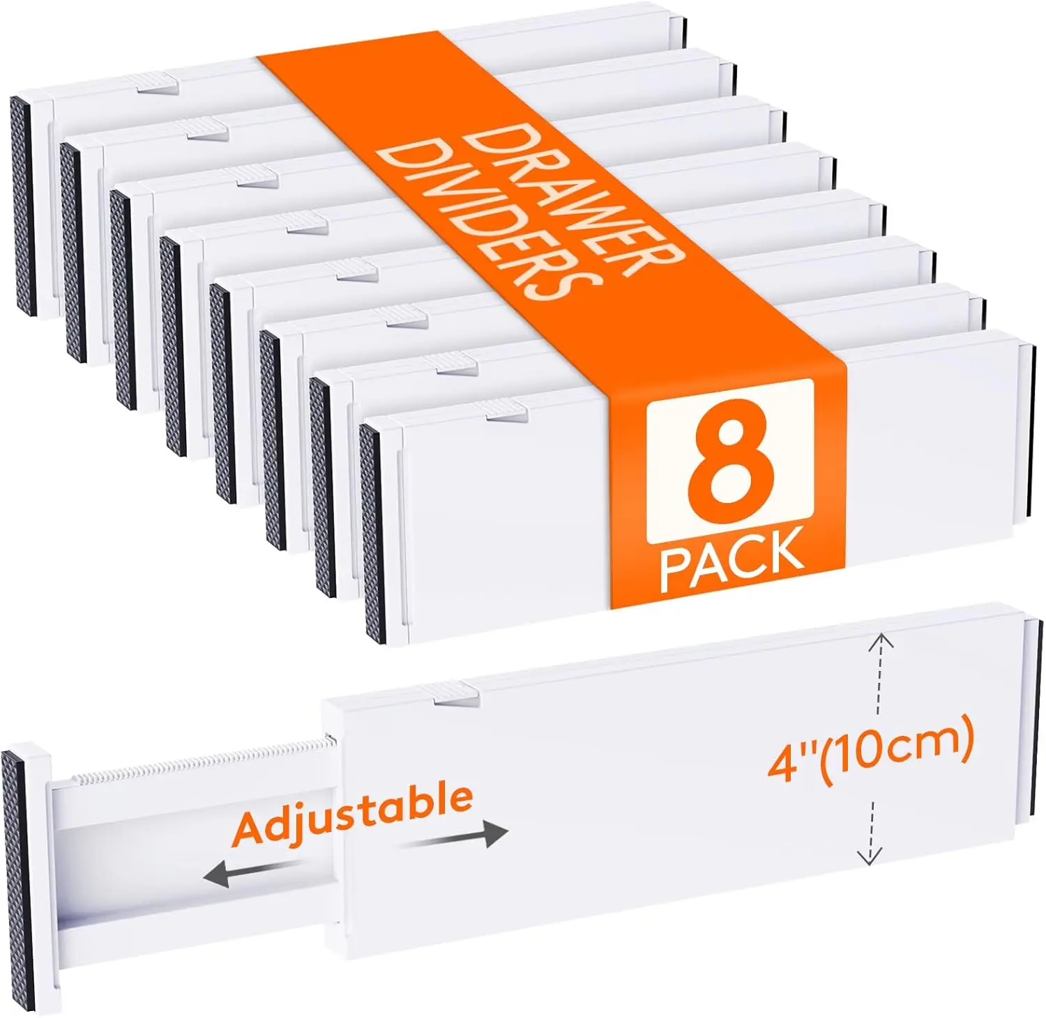 

8-Pack Adjustable Drawer Dividers, 4" High, Expandable Organizers for Clothes and Storage in Home or Office