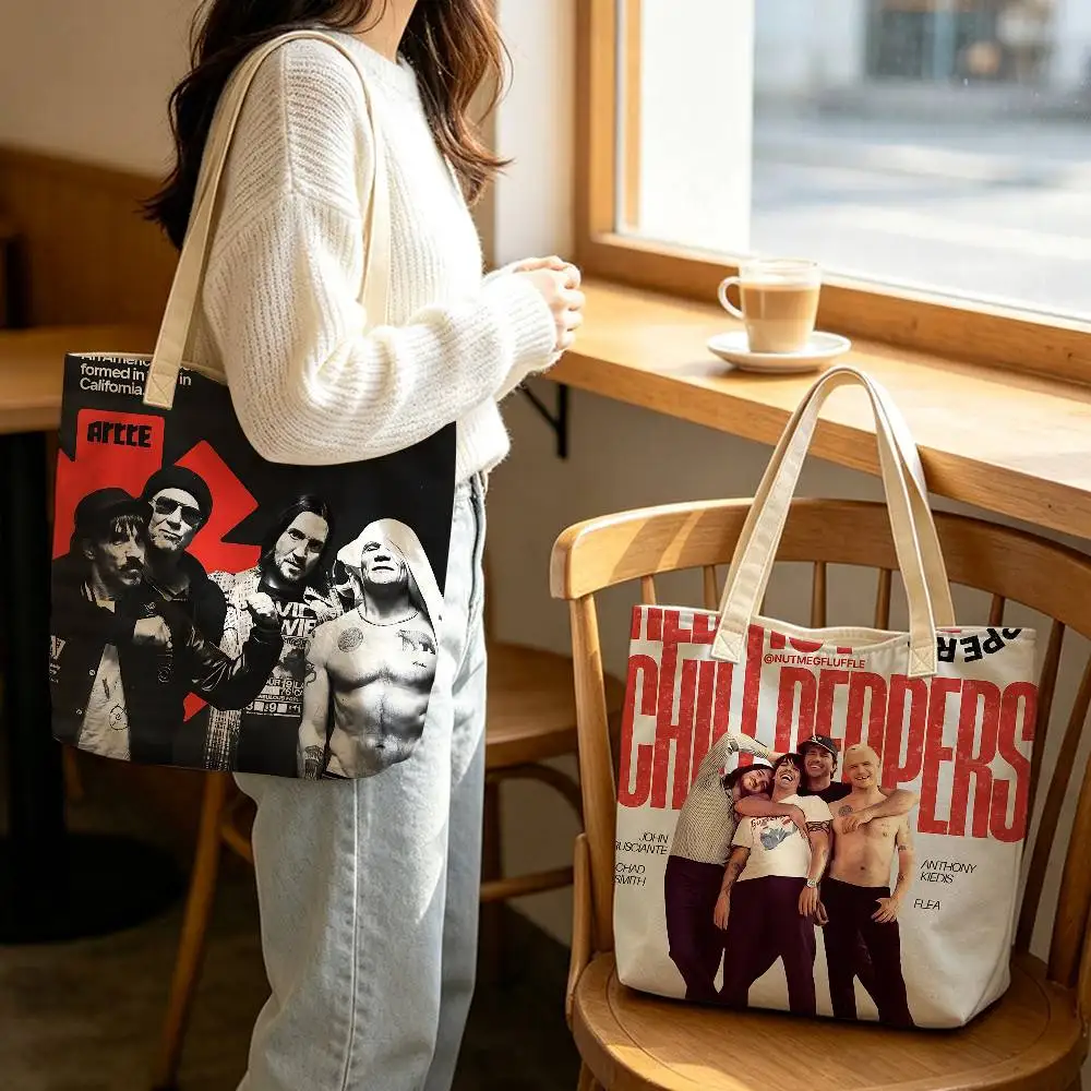 Rock Band Red Hot Chili Peppers Storage Bags Fashion Cotton Polyester Tote Bag Eco Friendly Reusable Large Capacity Shopping Bag