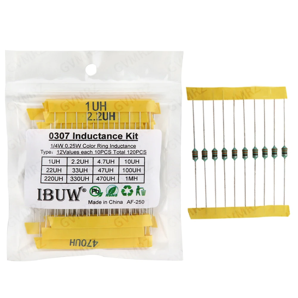 2.2UH 3.3UH 4.7UH 6.8UH Color Ring Inductor Assortment 0307 1/4W  0410 1/2W 1UH Inductors Inductors Assorted Set Kit 10UH 100UH