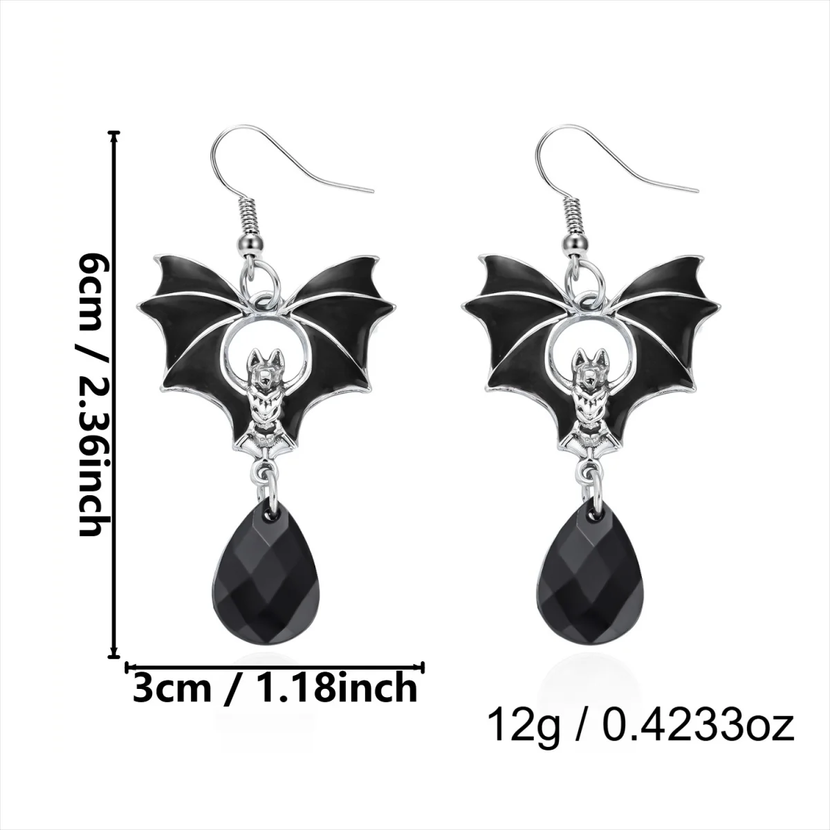 Halloween Schwarze Rote Fledermaus Wassertropfen Kristall Quasten-Ohrringe für Frauen Männer Gothic Cosplay Fledermausflügel Tier-Ohrring Schmuck – Detail 30