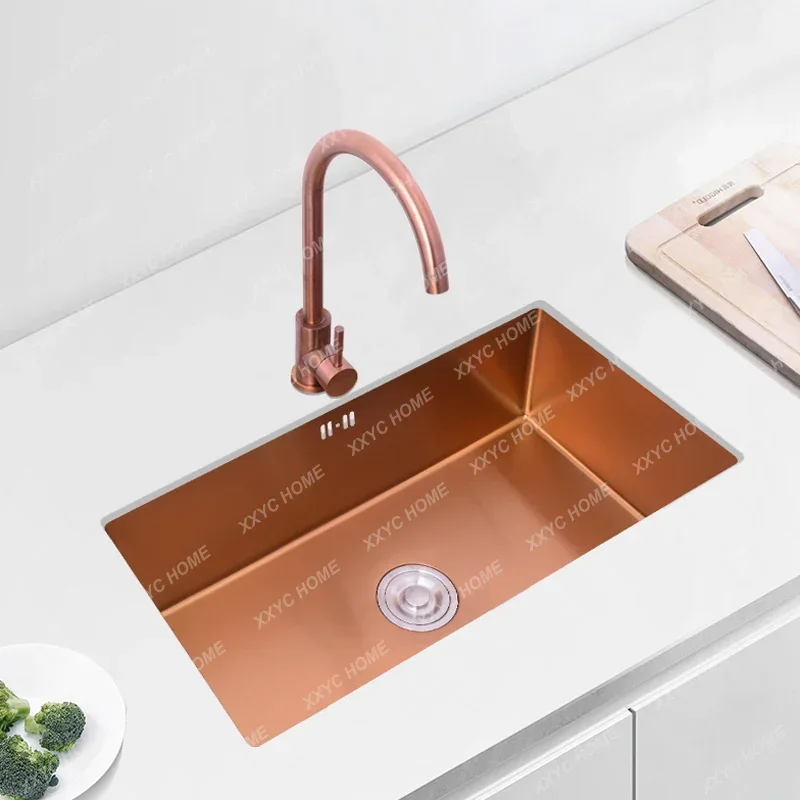 Rose Gold Kitchen Sink Stainless Steel 304 Above Counter Or Undermount Installation Large Single Slot Wash Basin Golden Fauce