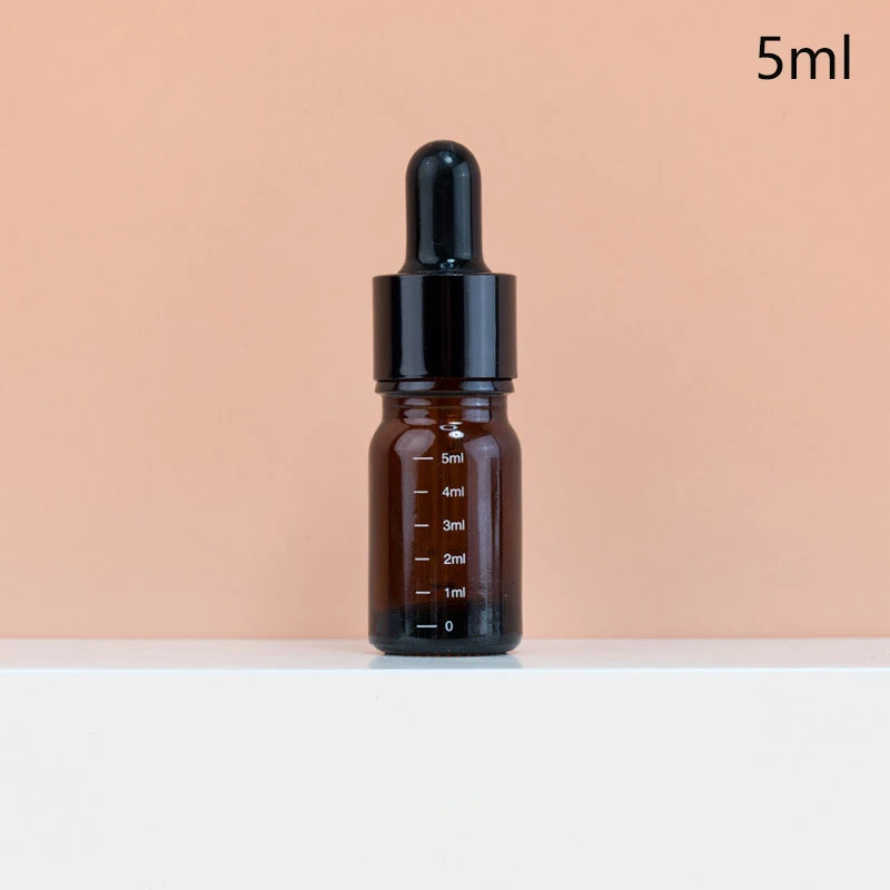 Suneast 5 Stück Tropfflasche aus Glas Kleine Aromatherapie Glasflaschen Leere Nachfüllbare Ätherisches Öl Pipettenflasche mit Glas Pipette für Duftöl Probe, Parfüm, Kosmetik - Braun (5ml
