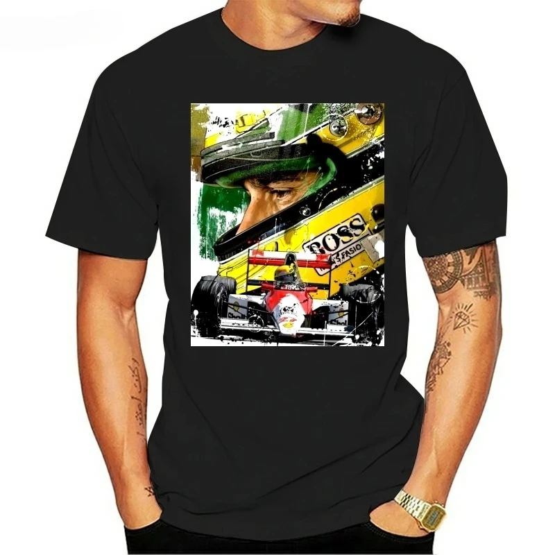 

Summer Brand Tee shirt Euro Size Fashion Top Tee Mens AYRTON Crewneck Round Neck Collar SENNA ARTWORK Print Men Cotton Tshirt