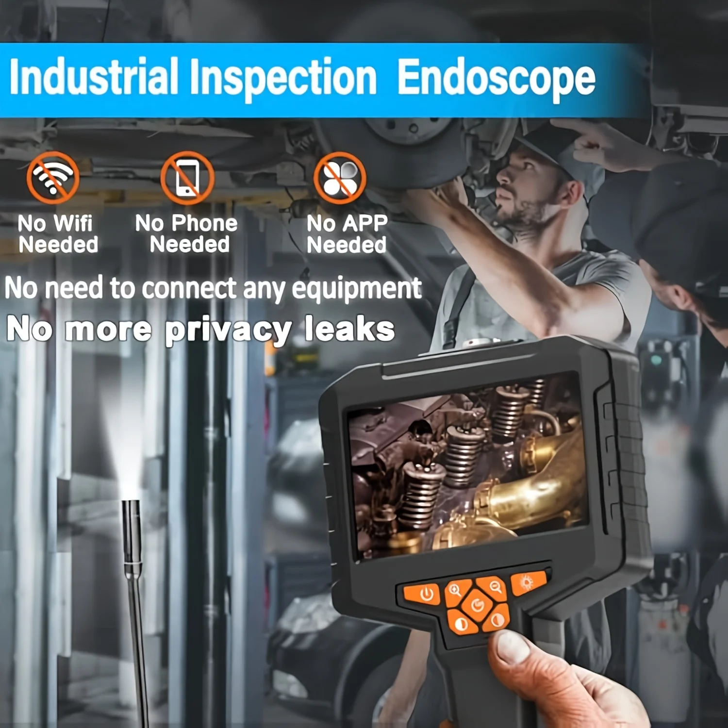 Инспекционный эндоскоп, промышленная бороскопическая камера с 4,3-дюймовым IPS-экраном, змеиная камера HD 1920P с 8 светодиодами