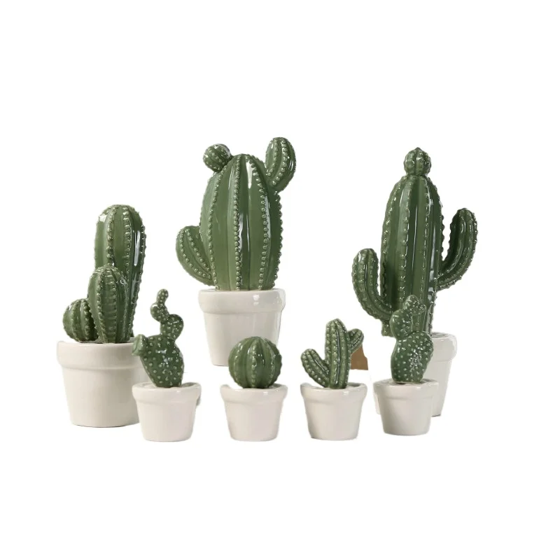 Nordic Home Furnishing jewelry ceramic Cactus glazed decoration simulation ceramic emulation Cactus Figurines crafts home decor