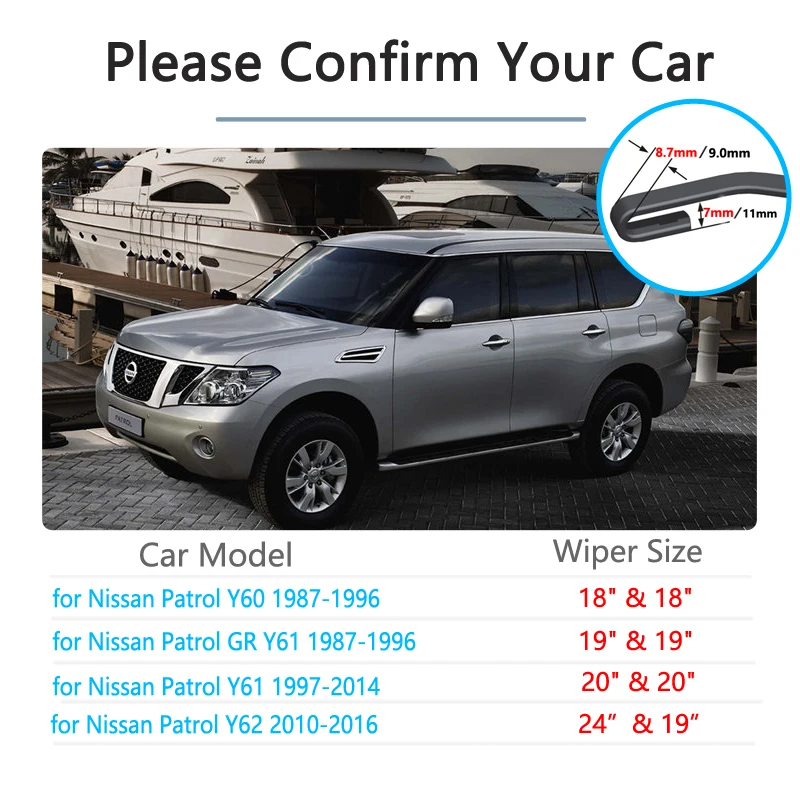 Para nissan patrol y60 gr y61 y62 1987 ~ 2016 lâmina de limpador acessórios do carro adesivos limpa pára-brisa 1988 1996 1997 2010 2014 2015