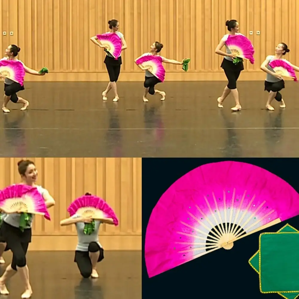 40cm Dancer Practice Long Imitation Silk Fans Long Silk Fans Rayon Silk Fans Belly Dancing Fan