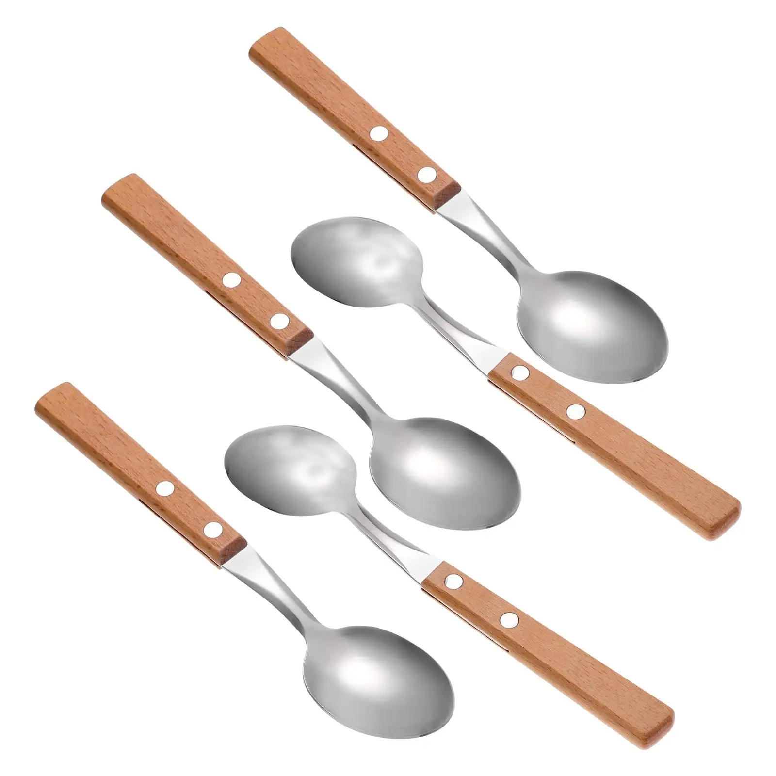 

5 Pcs Stainless Steel Spoons Wood Handle Western Dessert Spoon Kitchen Tableware Mini Serving Silverware for Home Party