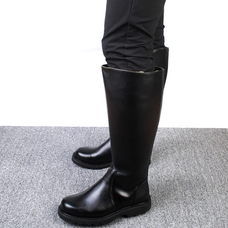 Sapato de couro genuíno alto masculino, botas pretas longas, botas de equitação de cavaleiro, moda de qualidade, novo, plus size 38-46, 2024