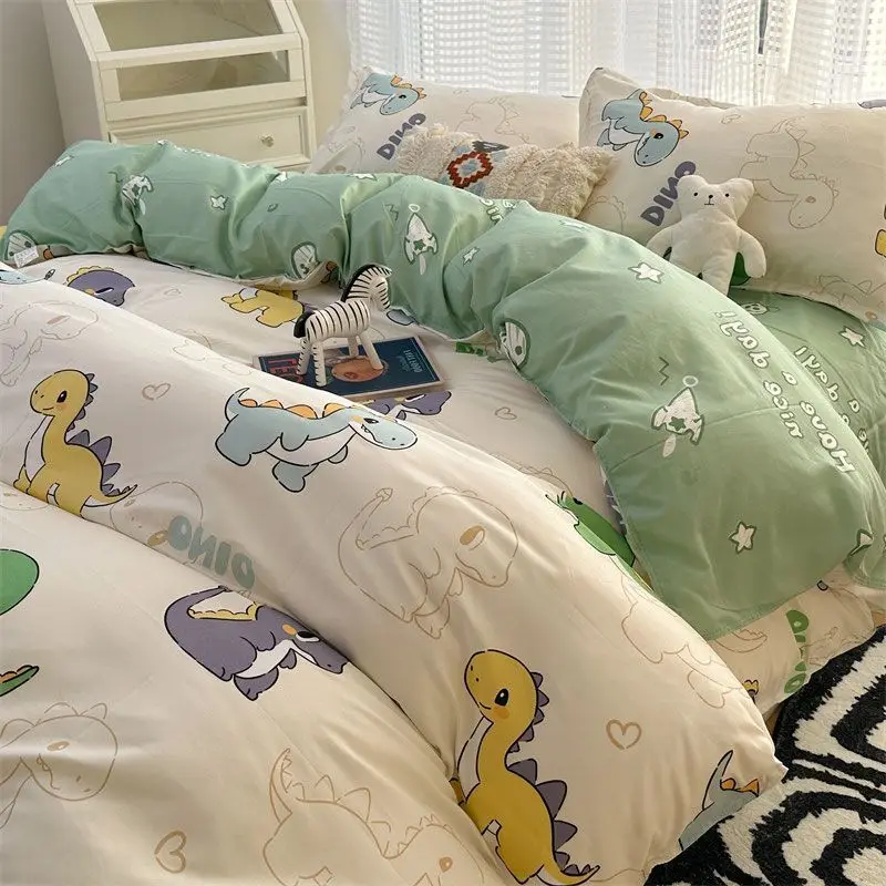 Cute Dinosaur Duvet Cover Set Flat Sheet Pillowcase No Filler Boys Girls Twin Full Queen Size Home Textile Fashion Bed Linens