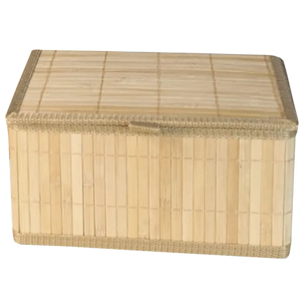 

Lidded Bamboo Storage Basket Desktop Organizer For Home Sundries Woven Container Multipurpose Household Bin Cosmetics Makeup
