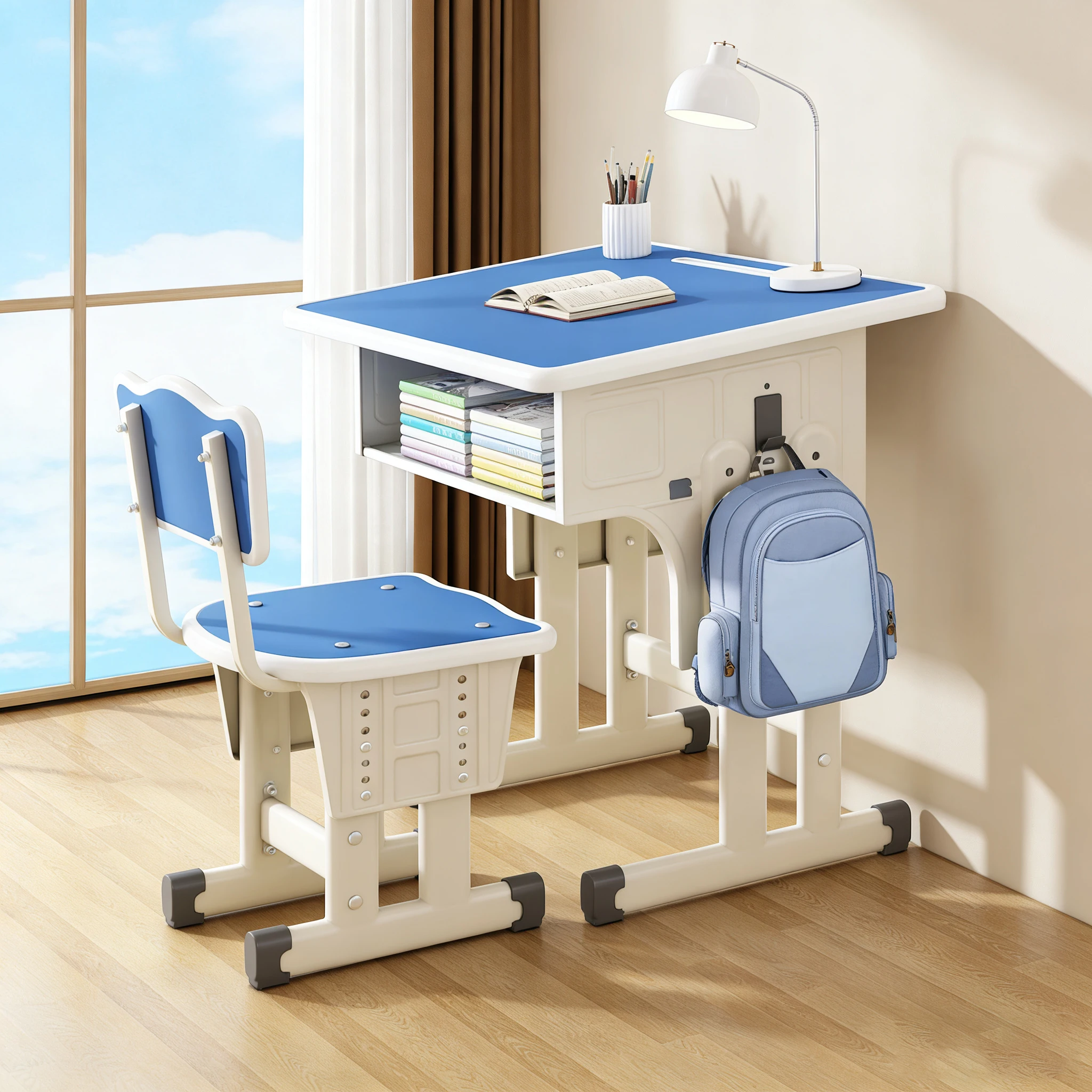 Modern Metal School Classroom Desks And Chairs Adjustable Height Student Table And Chair Set For Home Or Classroom
